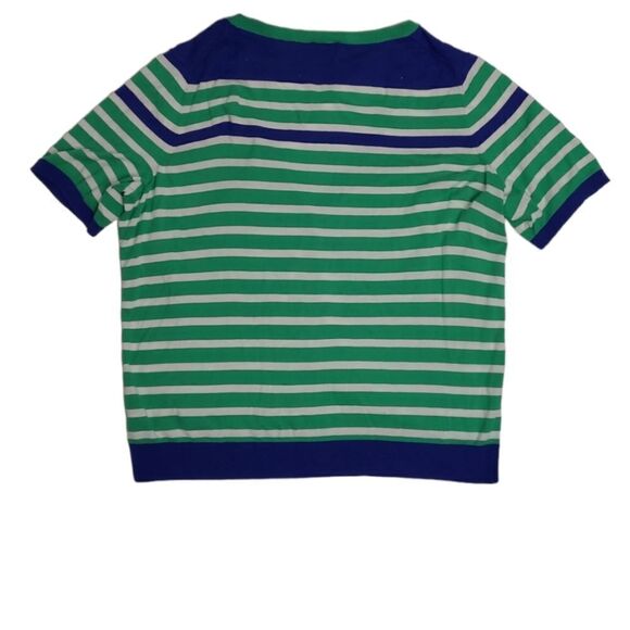 TALBOTS green and blue striped short sleeve cardigan sweater 1X - Picture 3 of 8